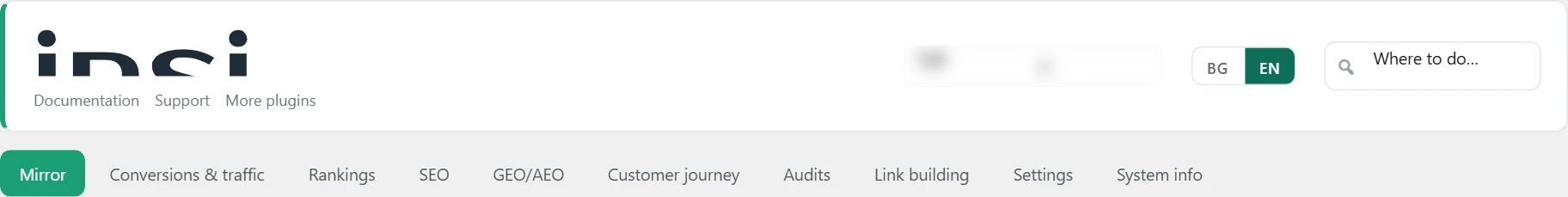 "Agency" screen in Inside SEO: header and client picker