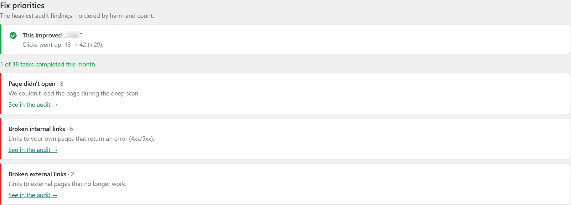 "Mirror" screen in Inside SEO: fix priorities