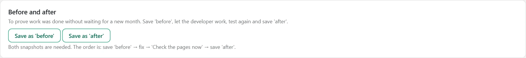 "Speed" screen in Inside SEO: before and after