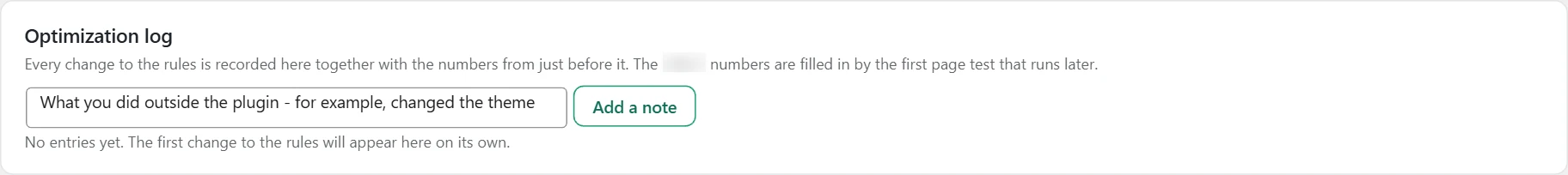 "Speed" screen in Inside SEO: optimization log