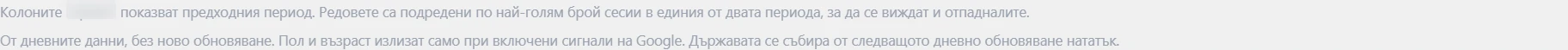 Екран „Трафик“ в Inside SEO: бележки под таблиците